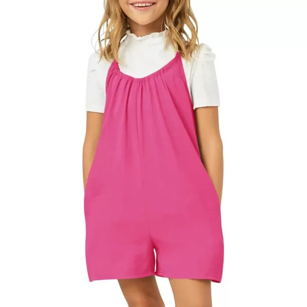 Haloumoning Girls Sleeveless Romper Kids Summer Casual Spaghetti Strap Short Jumpsuit with Pockets 5-14 Years
