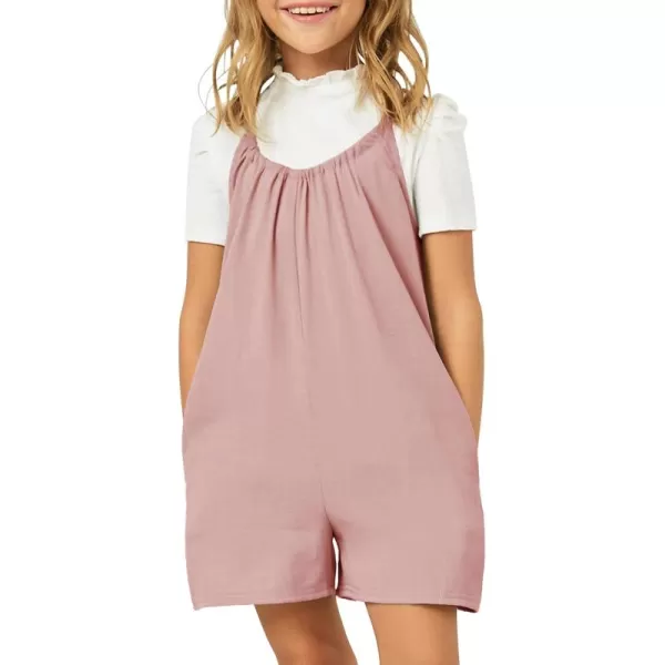 Haloumoning Girls Sleeveless Romper Kids Summer Casual Spaghetti Strap Short Jumpsuit with Pockets 5-14 Years
