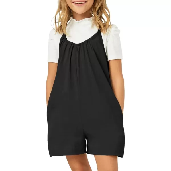 Haloumoning Girls Sleeveless Romper Kids Summer Casual Spaghetti Strap Short Jumpsuit with Pockets 5-14 Years