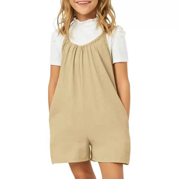 Haloumoning Girls Sleeveless Romper Kids Summer Casual Spaghetti Strap Short Jumpsuit with Pockets 5-14 Years