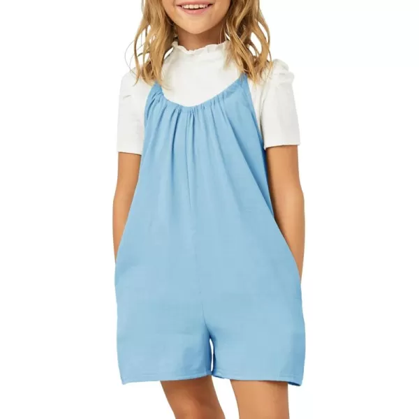 Haloumoning Girls Sleeveless Romper Kids Summer Casual Spaghetti Strap Short Jumpsuit with Pockets 5-14 Years