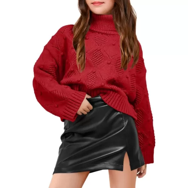 Haloumoning Girls Turtleneck Sweaters Kids Long Batwing Sleeve Chunky Knit Pullover Jumper 5-14 Years