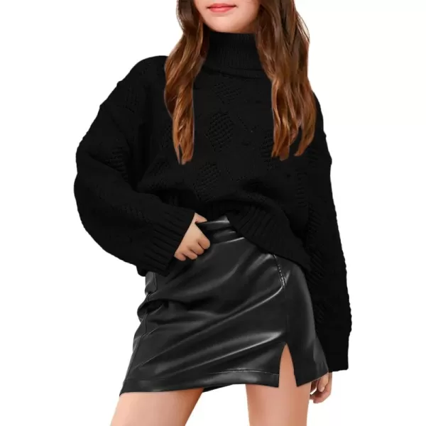 Haloumoning Girls Turtleneck Sweaters Kids Long Batwing Sleeve Chunky Knit Pullover Jumper 5-14 Years