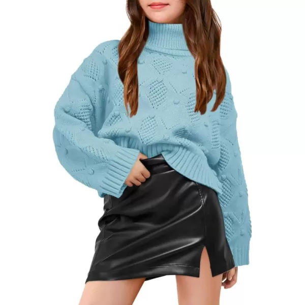 Haloumoning Girls Turtleneck Sweaters Kids Long Batwing Sleeve Chunky Knit Pullover Jumper 5-14 Years