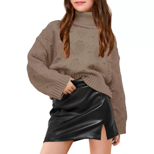 Haloumoning Girls Turtleneck Sweaters Kids Long Batwing Sleeve Chunky Knit Pullover Jumper 5-14 Years