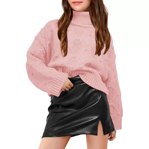 Haloumoning Girls Turtleneck Sweaters Kids Long Batwing Sleeve Chunky Knit Pullover Jumper 5-14 Years
