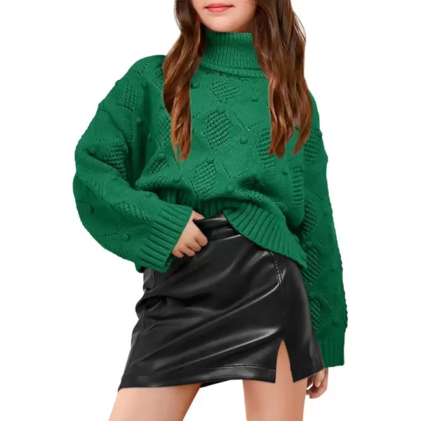 Haloumoning Girls Turtleneck Sweaters Kids Long Batwing Sleeve Chunky Knit Pullover Jumper 5-14 Years