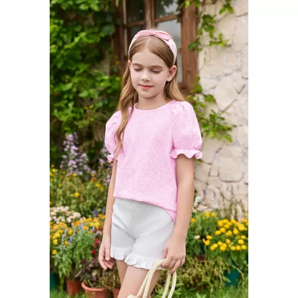 Girls Floral Puff Short Sleeve Shirts Summer Cute T Shirts Tops 5-14 years
