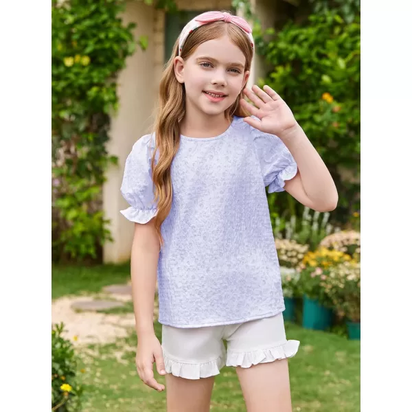Girls Floral Puff Short Sleeve Shirts Summer Cute T Shirts Tops 5-14 years