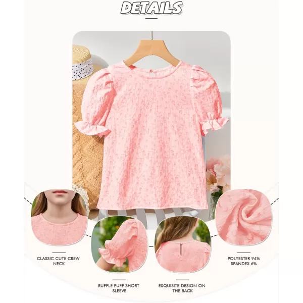 Girls Floral Puff Short Sleeve Shirts Summer Cute T Shirts Tops 5-14 years