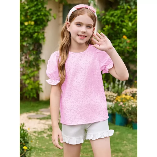 Girls Floral Puff Short Sleeve Shirts Summer Cute T Shirts Tops 5-14 years