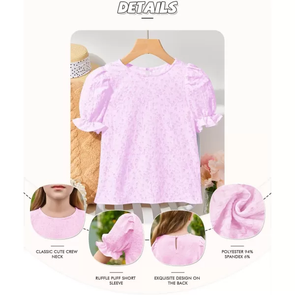 Girls Floral Puff Short Sleeve Shirts Summer Cute T Shirts Tops 5-14 years