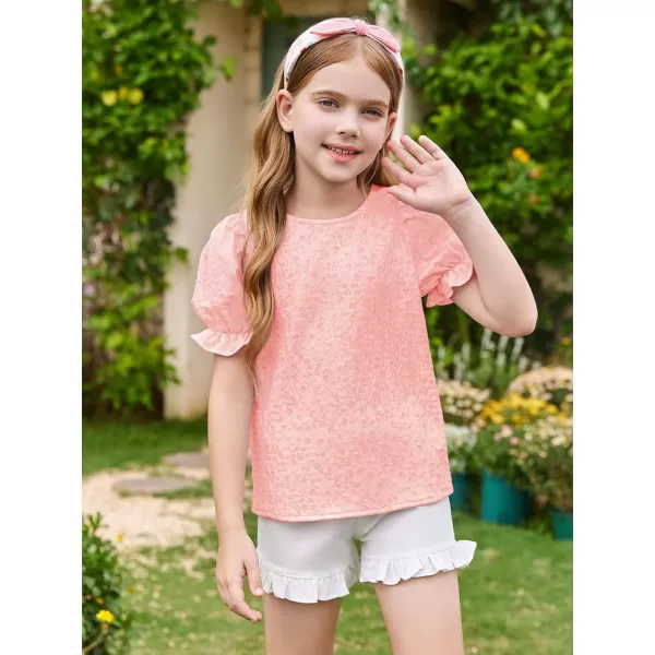 Girls Floral Puff Short Sleeve Shirts Summer Cute T Shirts Tops 5-14 years