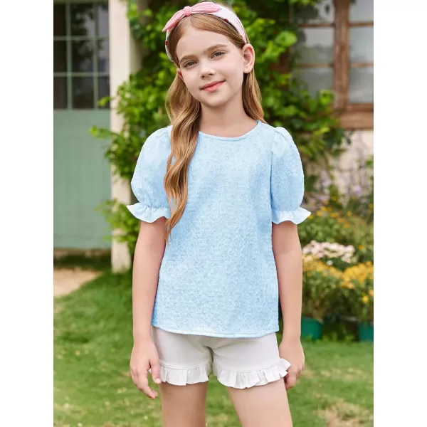 Girls Floral Puff Short Sleeve Shirts Summer Cute T Shirts Tops 5-14 years