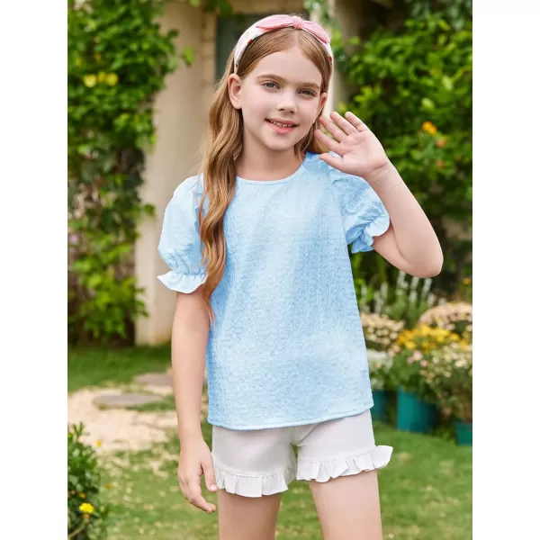 Girls Floral Puff Short Sleeve Shirts Summer Cute T Shirts Tops 5-14 years