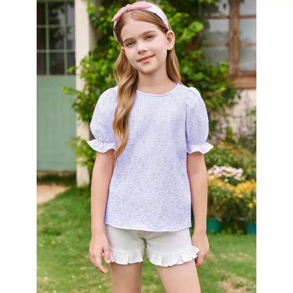 Girls Floral Puff Short Sleeve Shirts Summer Cute T Shirts Tops 5-14 years