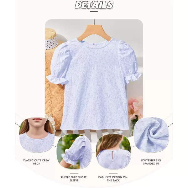 Girls Floral Puff Short Sleeve Shirts Summer Cute T Shirts Tops 5-14 years