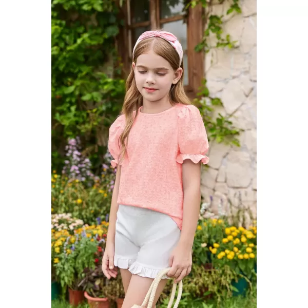 Girls Floral Puff Short Sleeve Shirts Summer Cute T Shirts Tops 5-14 years