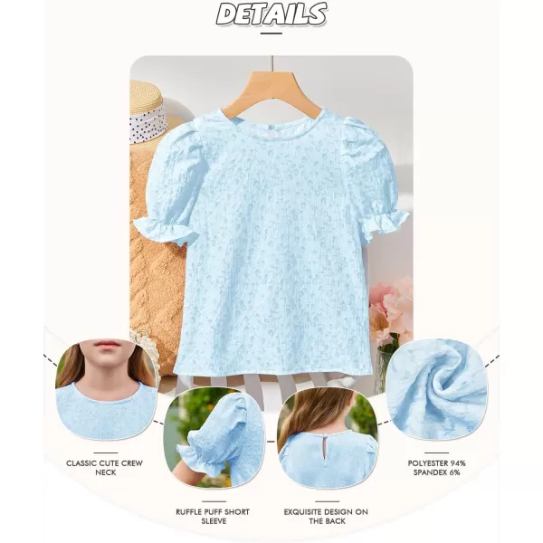 Girls Floral Puff Short Sleeve Shirts Summer Cute T Shirts Tops 5-14 years