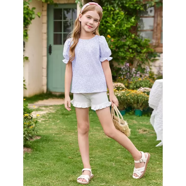Girls Floral Puff Short Sleeve Shirts Summer Cute T Shirts Tops 5-14 years