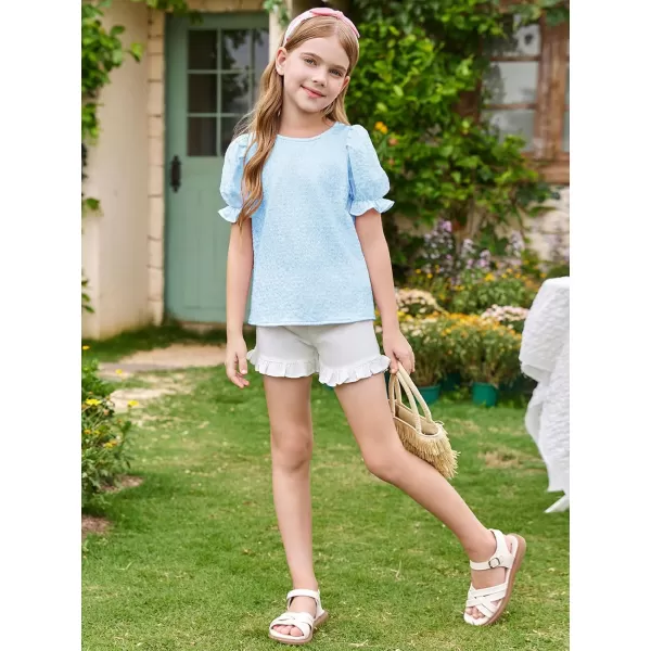 Girls Floral Puff Short Sleeve Shirts Summer Cute T Shirts Tops 5-14 years