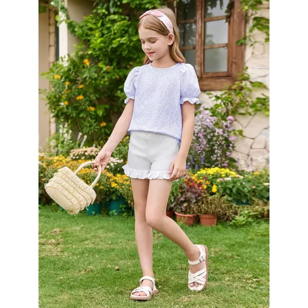 Girls Floral Puff Short Sleeve Shirts Summer Cute T Shirts Tops 5-14 years
