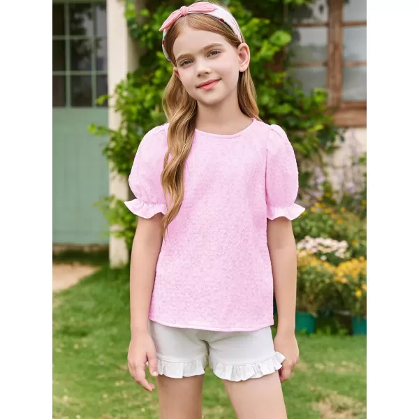 Girls Floral Puff Short Sleeve Shirts Summer Cute T Shirts Tops 5-14 years