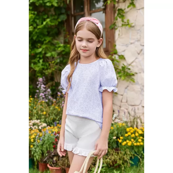 Girls Floral Puff Short Sleeve Shirts Summer Cute T Shirts Tops 5-14 years