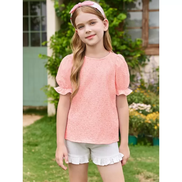 Girls Floral Puff Short Sleeve Shirts Summer Cute T Shirts Tops 5-14 years
