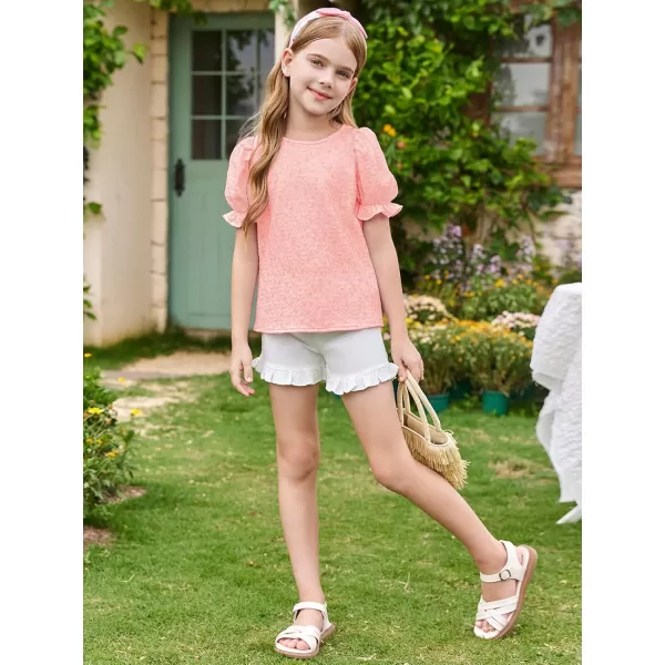 Girls Floral Puff Short Sleeve Shirts Summer Cute T Shirts Tops 5-14 years