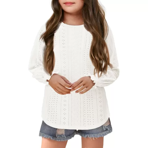 Girls Long Sleeve Hollow Out Shirts Kids Cute Crewneck Ruffle Cuffs Blouse Tops 5-14 Years