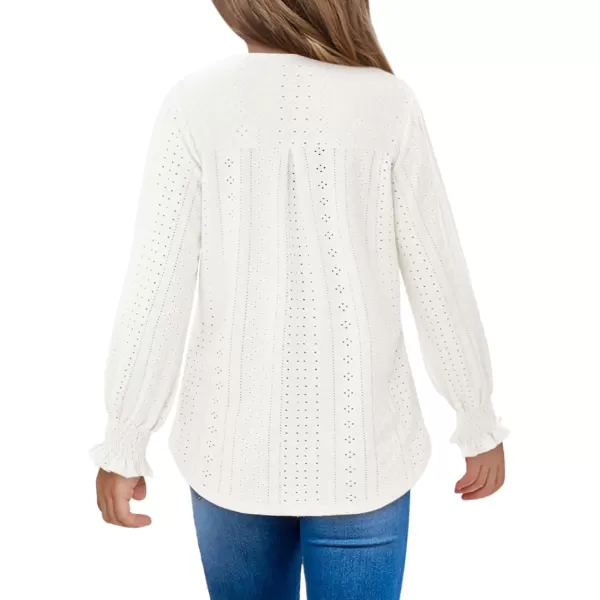 Girls Long Sleeve Hollow Out Shirts Kids Cute Crewneck Ruffle Cuffs Blouse Tops 5-14 Years