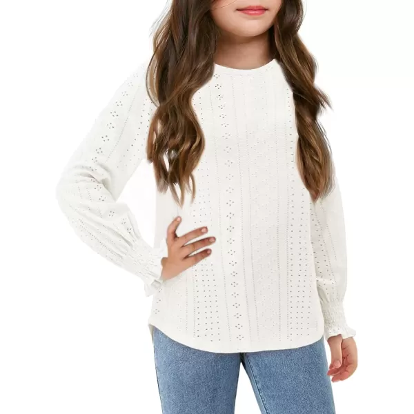 Girls Long Sleeve Hollow Out Shirts Kids Cute Crewneck Ruffle Cuffs Blouse Tops 5-14 Years