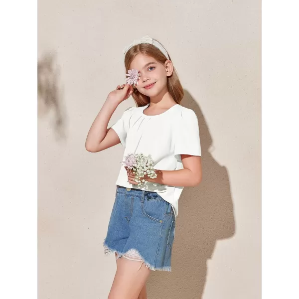 Girls Shirts Summer Short Sleeve Cute Tops Chiffon Pleated Blouses 5-14 Years