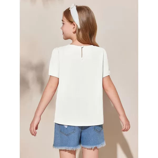 Girls Shirts Summer Short Sleeve Cute Tops Chiffon Pleated Blouses 5-14 Years