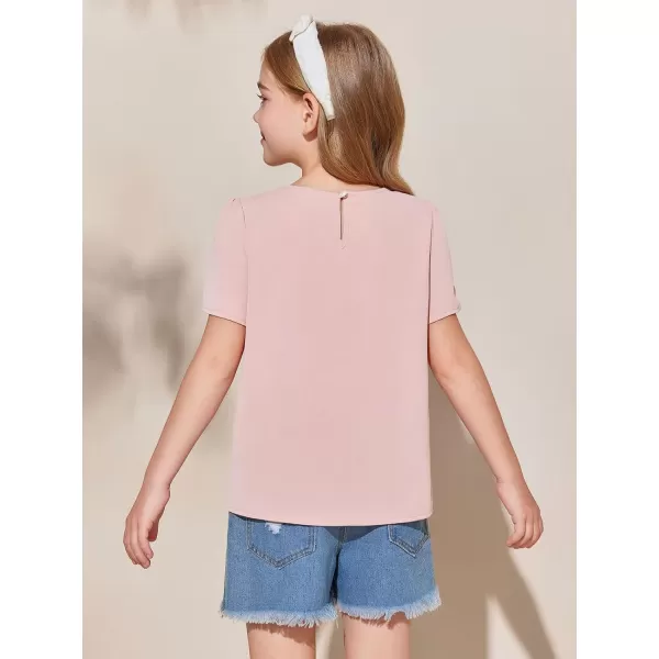 Girls Shirts Summer Short Sleeve Cute Tops Chiffon Pleated Blouses 5-14 Years
