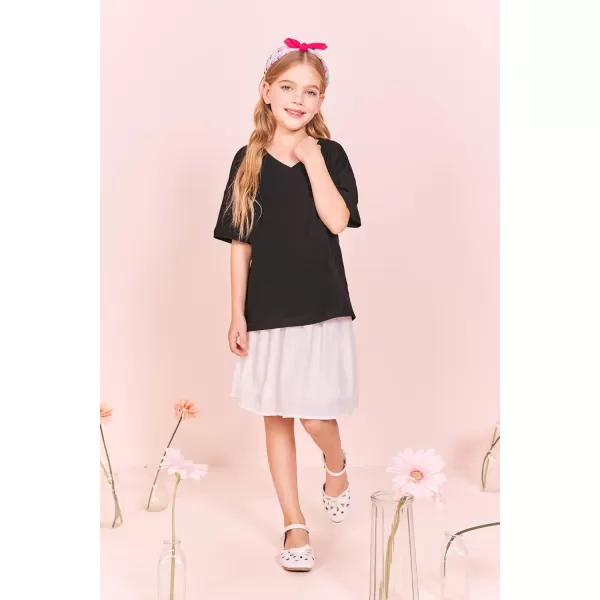 Girls Short Sleeve Oversized T Shirts Summer V Neck Casual Loose Tees Shirt Tops 3-14 Years