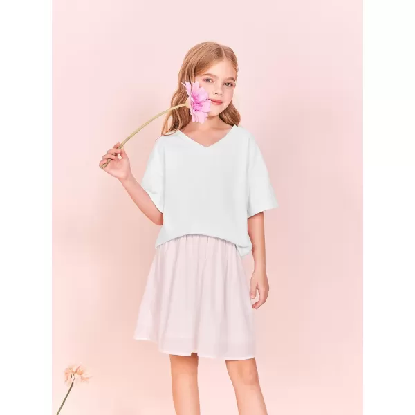 Girls Short Sleeve Oversized T Shirts Summer V Neck Casual Loose Tees Shirt Tops 3-14 Years