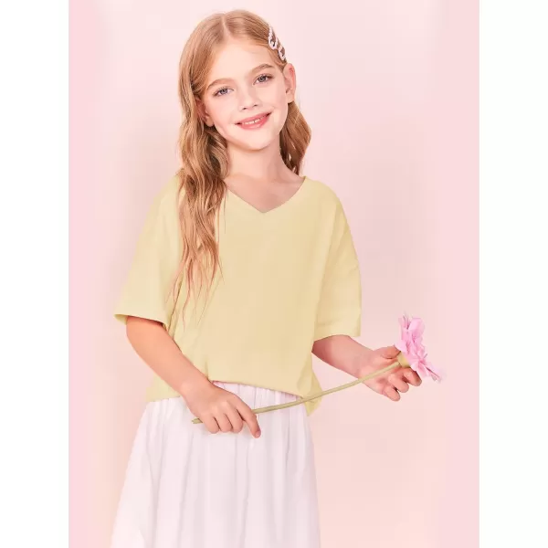 Girls Short Sleeve Oversized T Shirts Summer V Neck Casual Loose Tees Shirt Tops 3-14 Years