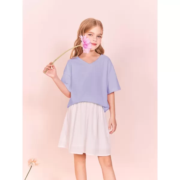 Girls Short Sleeve Oversized T Shirts Summer V Neck Casual Loose Tees Shirt Tops 3-14 Years