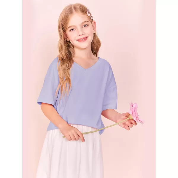 Girls Short Sleeve Oversized T Shirts Summer V Neck Casual Loose Tees Shirt Tops 3-14 Years