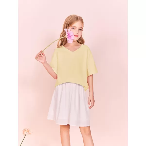 Girls Short Sleeve Oversized T Shirts Summer V Neck Casual Loose Tees Shirt Tops 3-14 Years