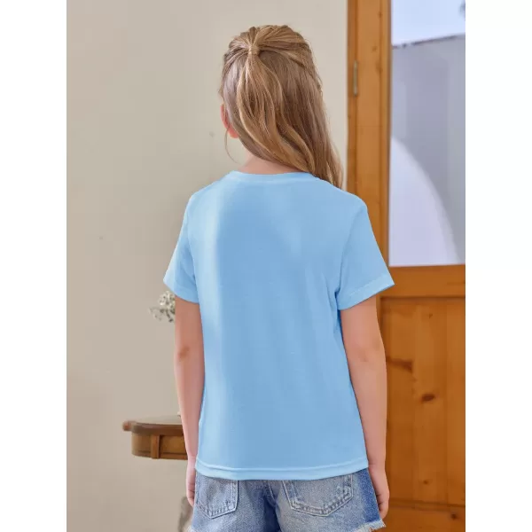 Girls Short Sleeve T Shirts Kids Summer Tops Crewneck Tees 5-14 Years