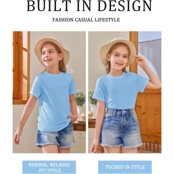 Girls Short Sleeve T Shirts Kids Summer Tops Crewneck Tees 5-14 Years