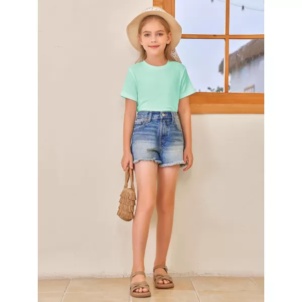 Girls Short Sleeve T Shirts Kids Summer Tops Crewneck Tees 5-14 Years