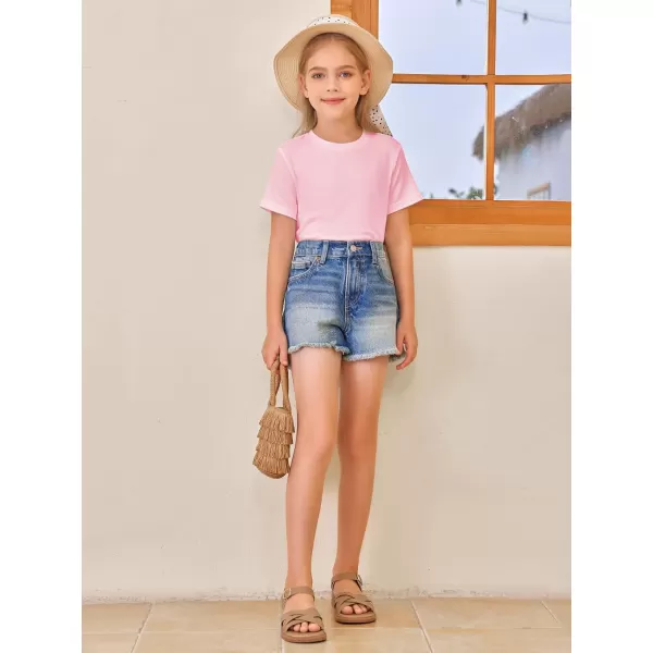 Girls Short Sleeve T Shirts Kids Summer Tops Crewneck Tees 5-14 Years