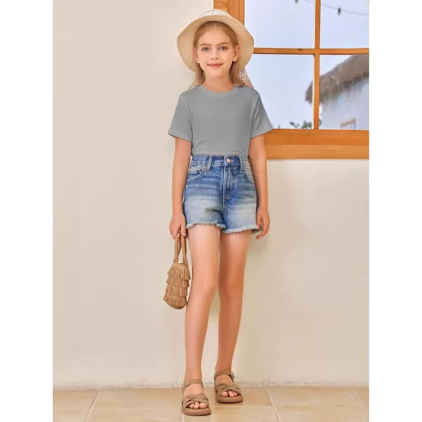 Girls Short Sleeve T Shirts Kids Summer Tops Crewneck Tees 5-14 Years