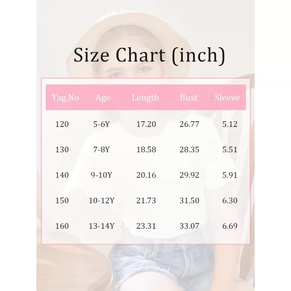 Girls Short Sleeve T Shirts Kids Summer Tops Crewneck Tees 5-14 Years
