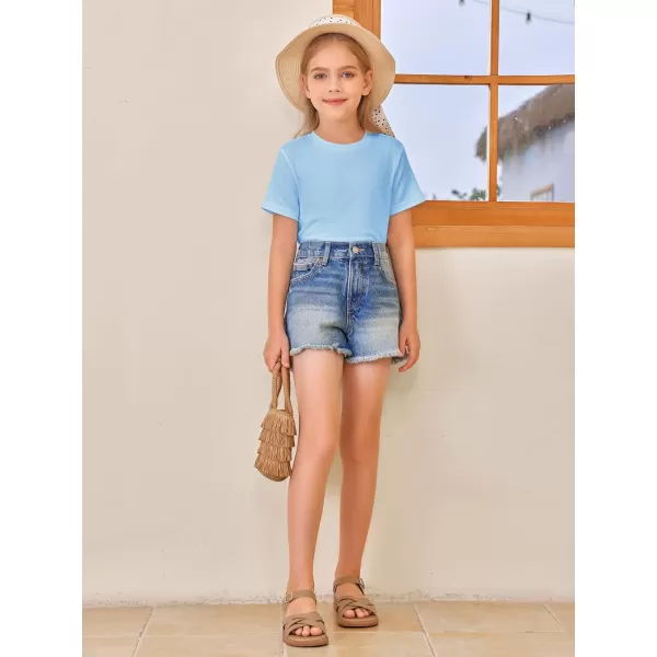Girls Short Sleeve T Shirts Kids Summer Tops Crewneck Tees 5-14 Years