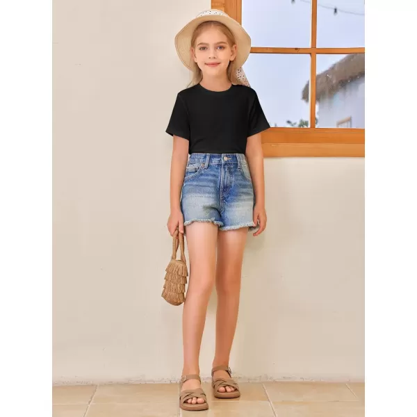 Girls Short Sleeve T Shirts Kids Summer Tops Crewneck Tees 5-14 Years